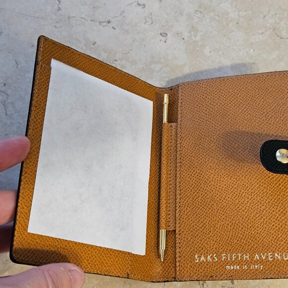 VINTAGE SAKS 5th AVENUE BLACK ITALIAN LEATHER NOTEBOOK NOTEPAD HOLDER BOOKLET - Picture 3 of 7